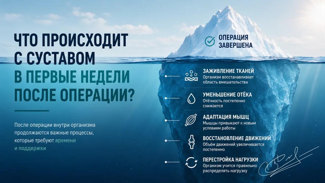 Что происходит с суставом в первые недели после операции?
